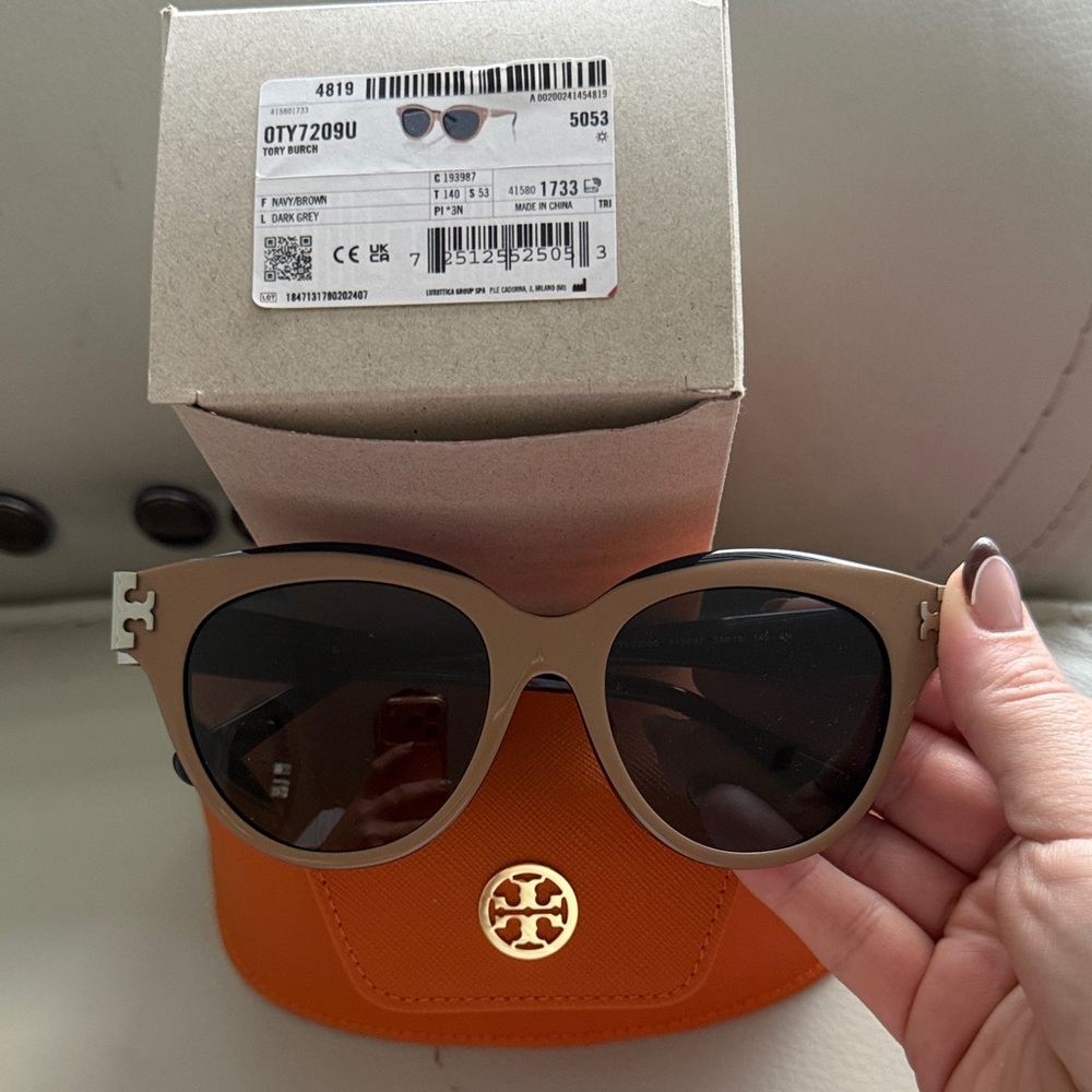 Tory Burch Taupe Frame Sunglasses with Dark Gray Lenses